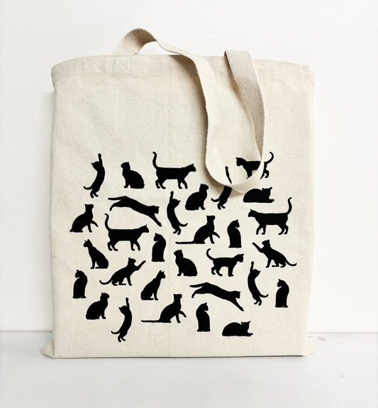 Cats Print Hand Printed Every Day Cotton Tote