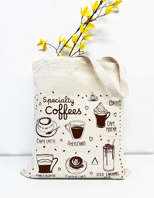 Specialty Coffee Fun Hand Printed Every Day Cotton Tote