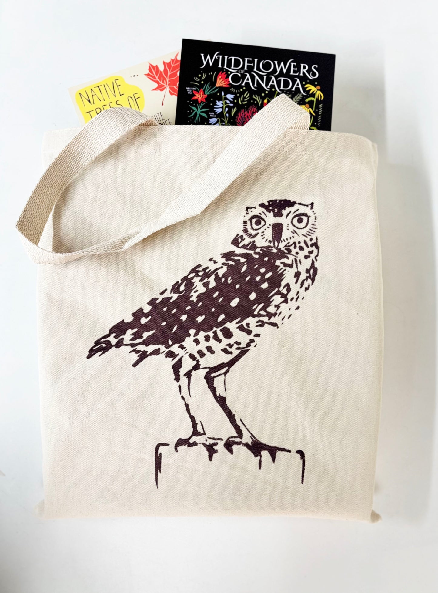 Burrowing Owl Hand Printed Every Day Cotton Tote