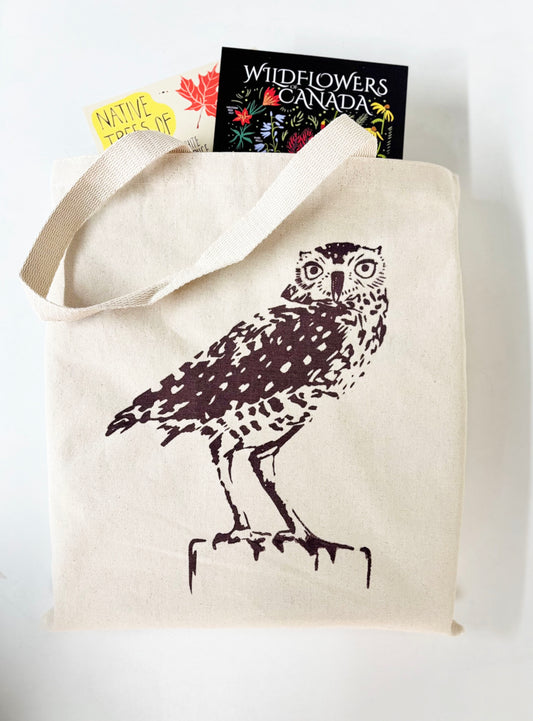 Burrowing Owl Hand Printed Every Day Cotton Tote