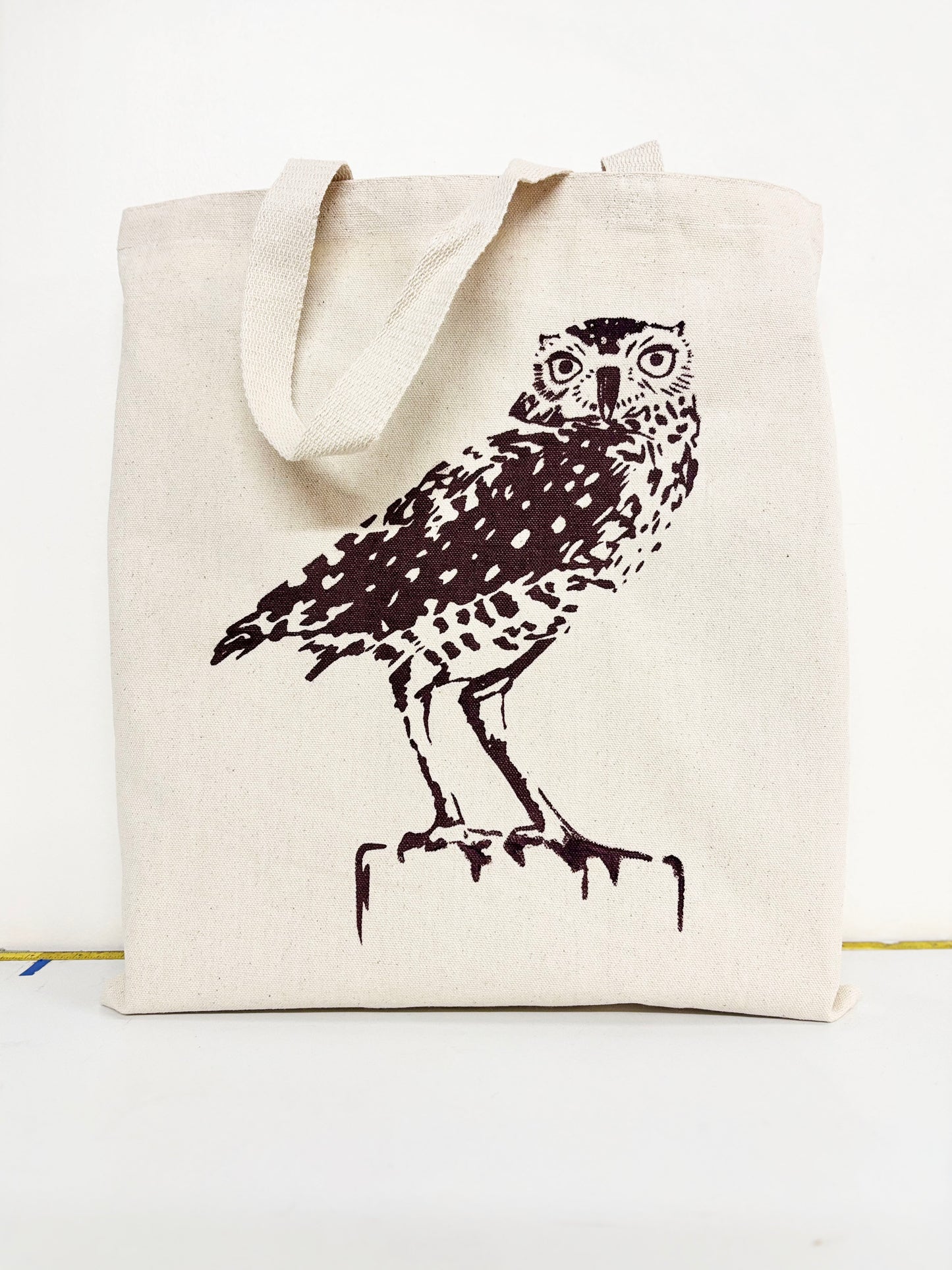 Burrowing Owl Hand Printed Every Day Cotton Tote