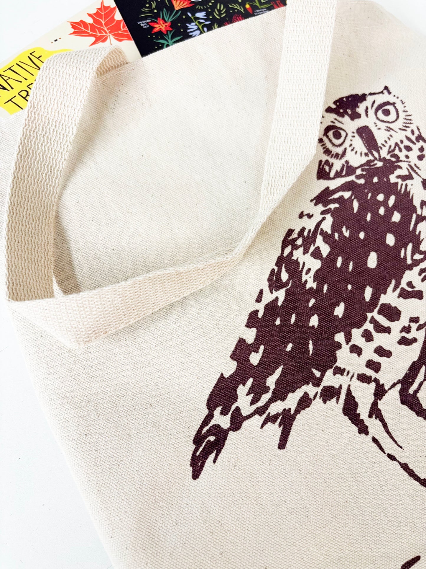 Burrowing Owl Hand Printed Every Day Cotton Tote
