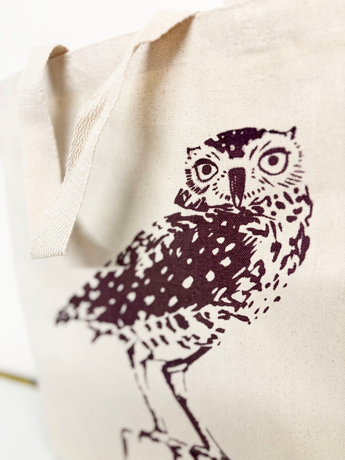 Burrowing Owl Hand Printed Every Day Cotton Tote