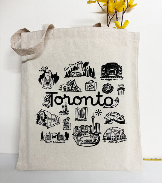 Toronto  Cotton Tote Black Hand Printed Every Day