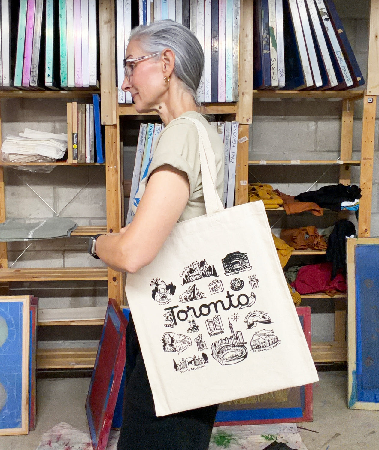 Toronto  Cotton Tote Black Hand Printed Every Day