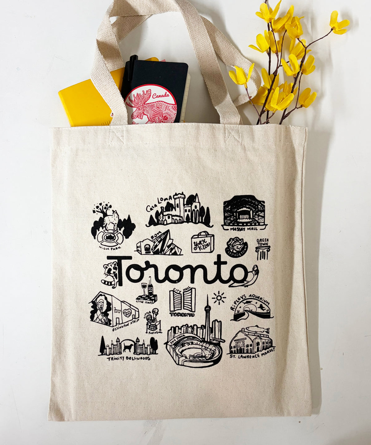 Toronto  Cotton Tote Black Hand Printed Every Day