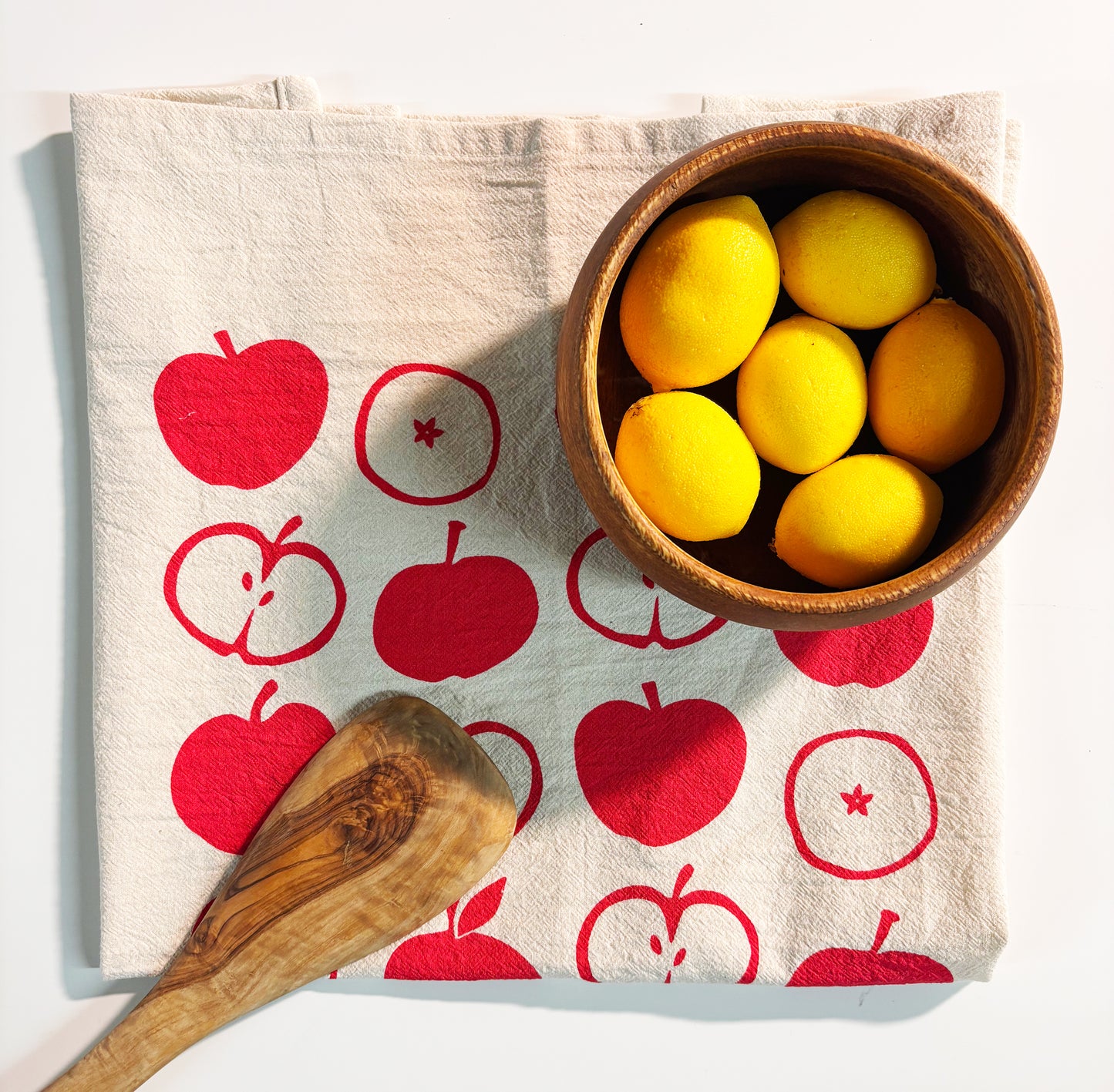 Apples Red Hand Printed Organic Tea Towel