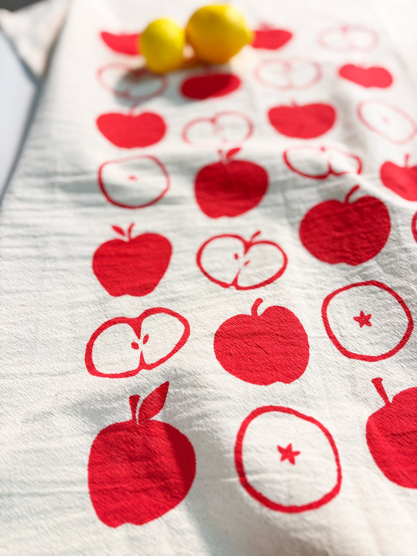 Apples Red Hand Printed Organic Tea Towel