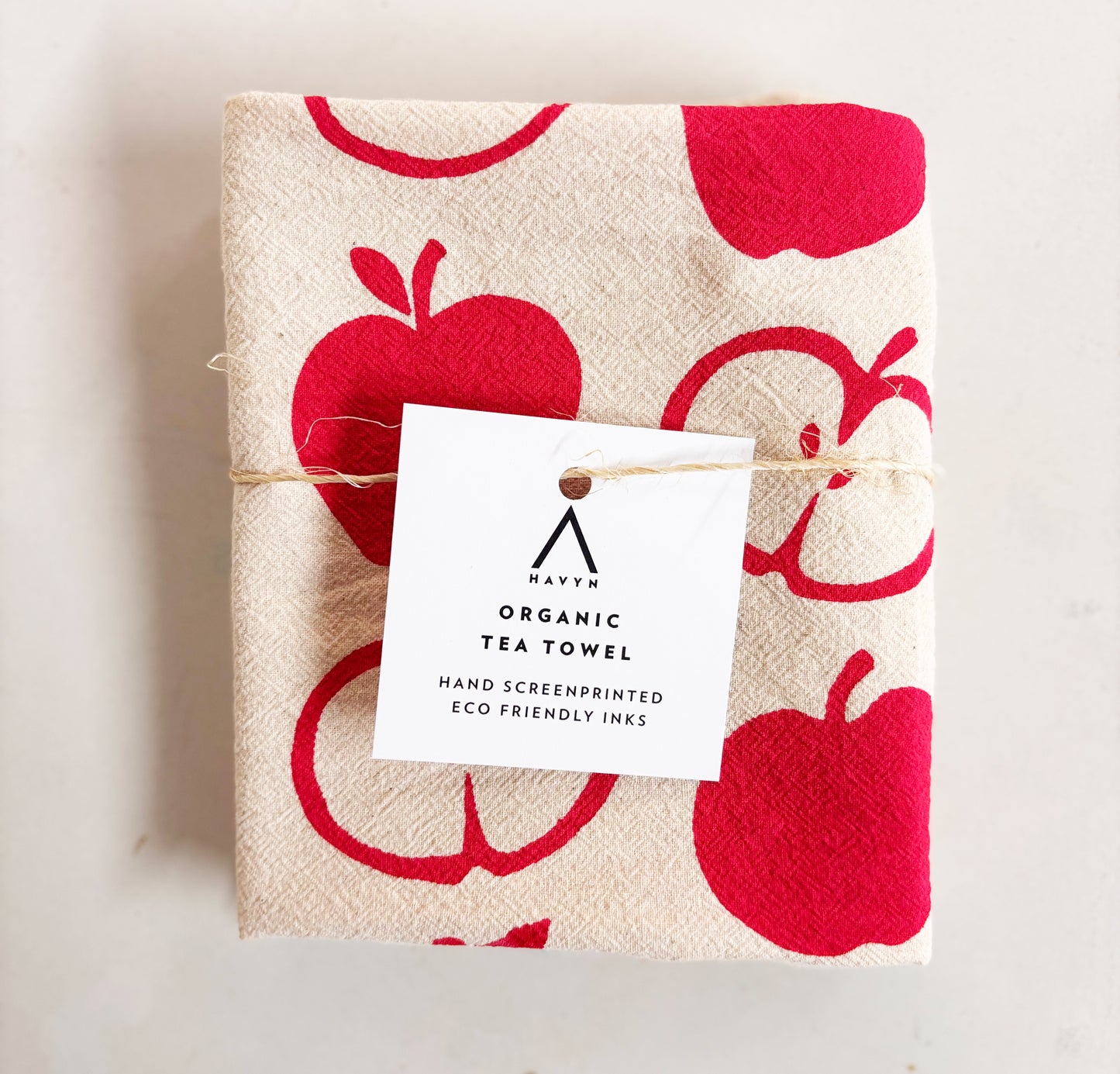 Apples Red Hand Printed Organic Tea Towel