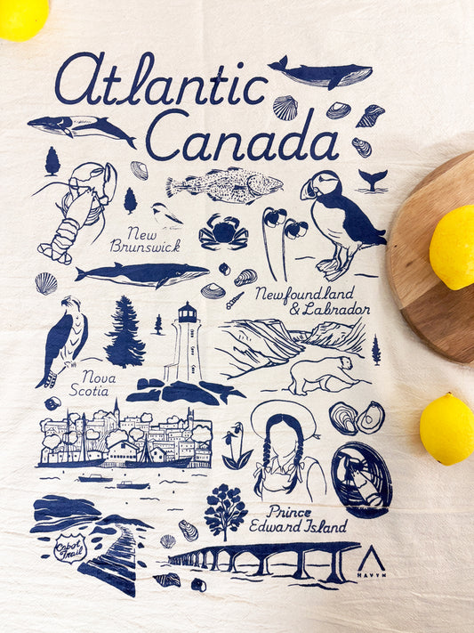Atlantic Canada Commemorative Hand Printed Organic Tea Towel