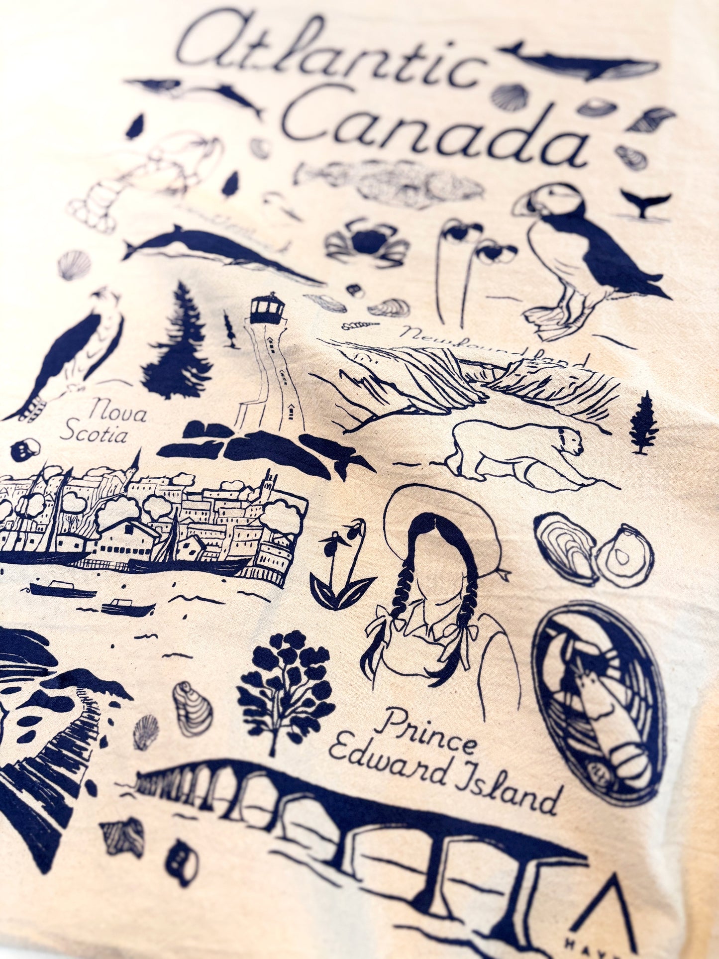 Atlantic Canada Commemorative Hand Printed Organic Tea Towel