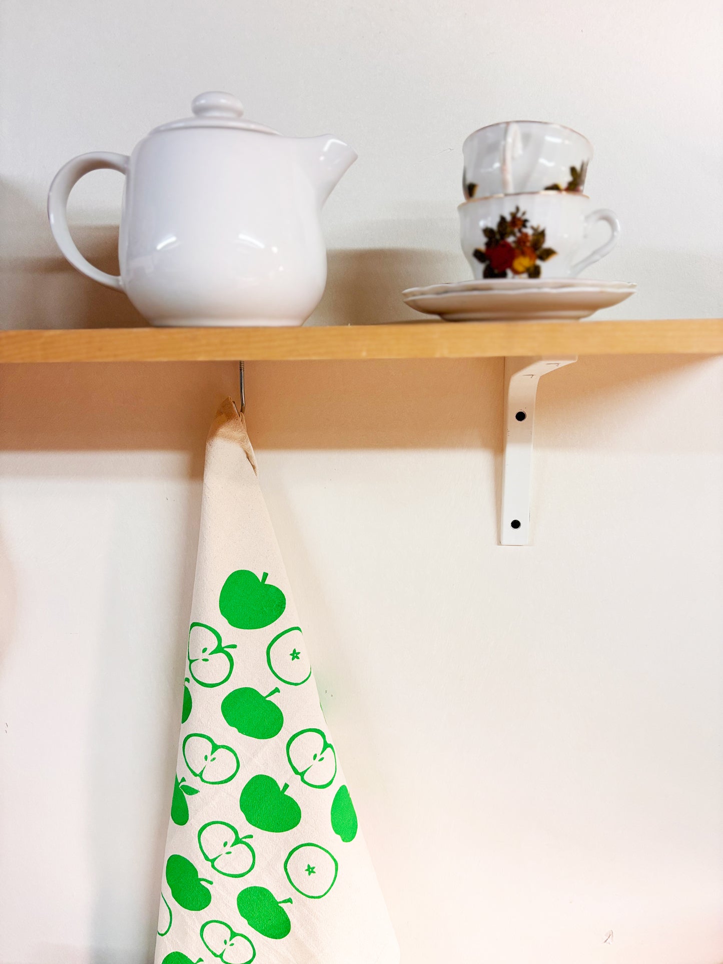 Apples Green Hand Printed Organic Tea Towel