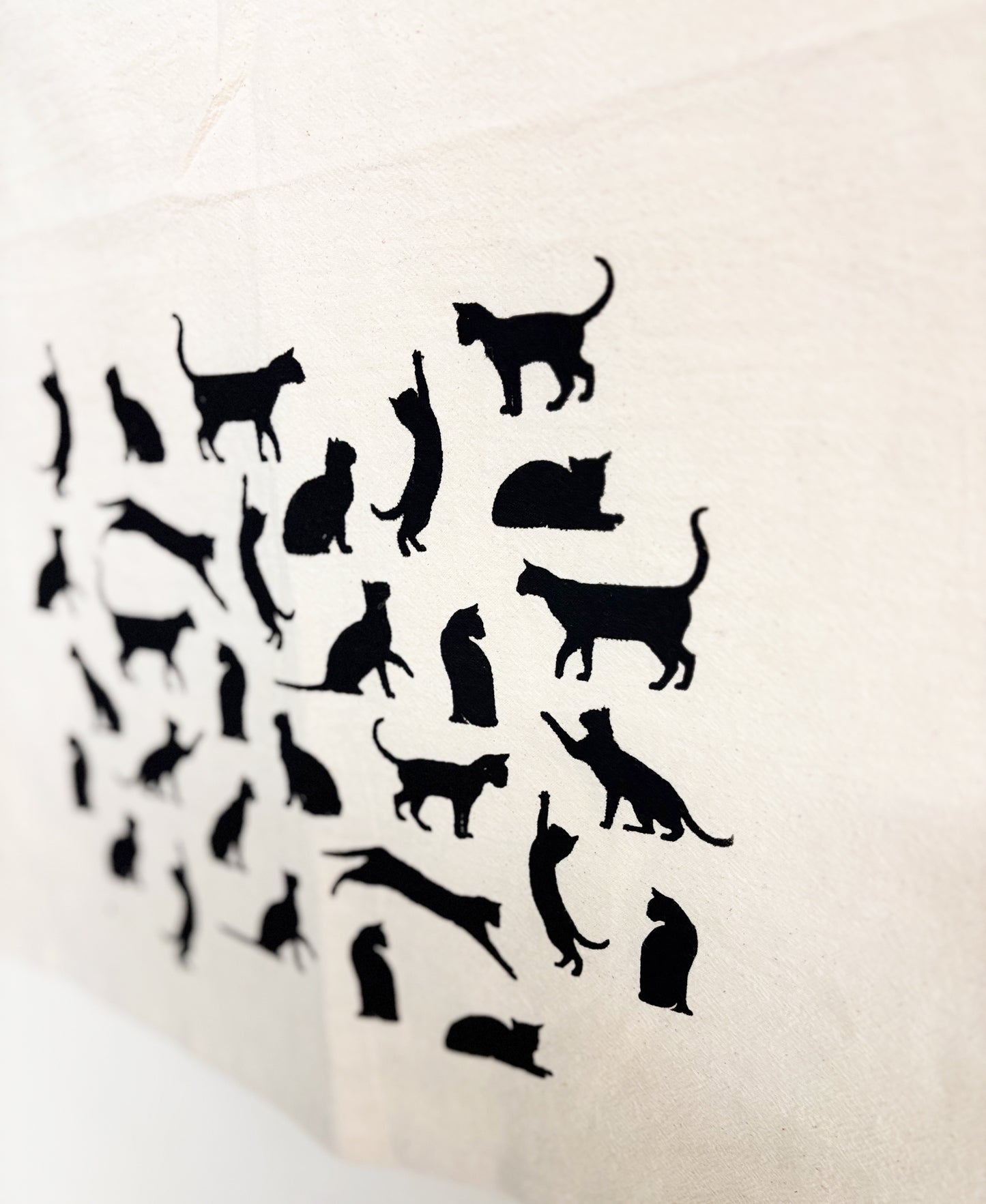 Cats Hand Printed Organic Tea Towel - Black