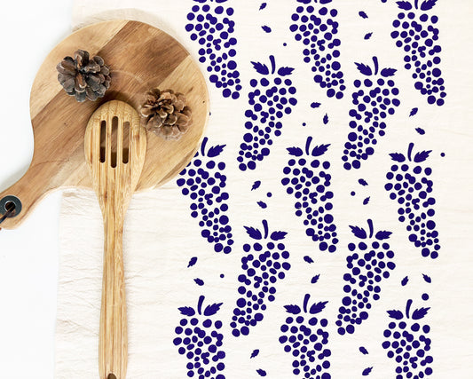 Grapes Purple Hand Printed Organic Tea Towel