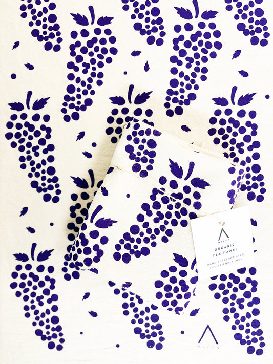 Grapes Purple Hand Printed Organic Tea Towel
