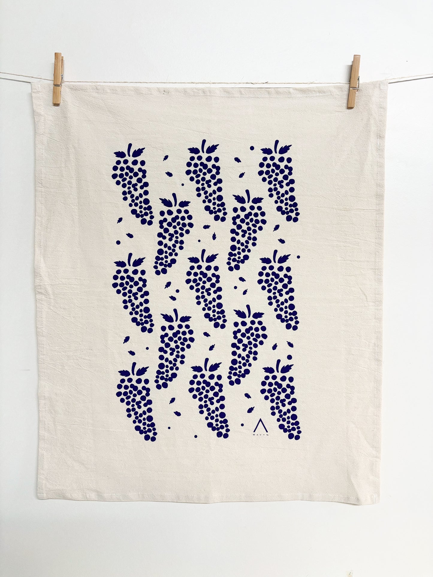 Grapes Purple Hand Printed Organic Tea Towel