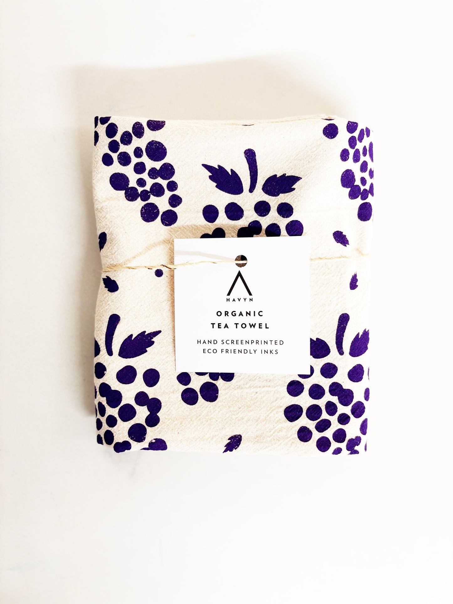 Grapes Purple Hand Printed Organic Tea Towel
