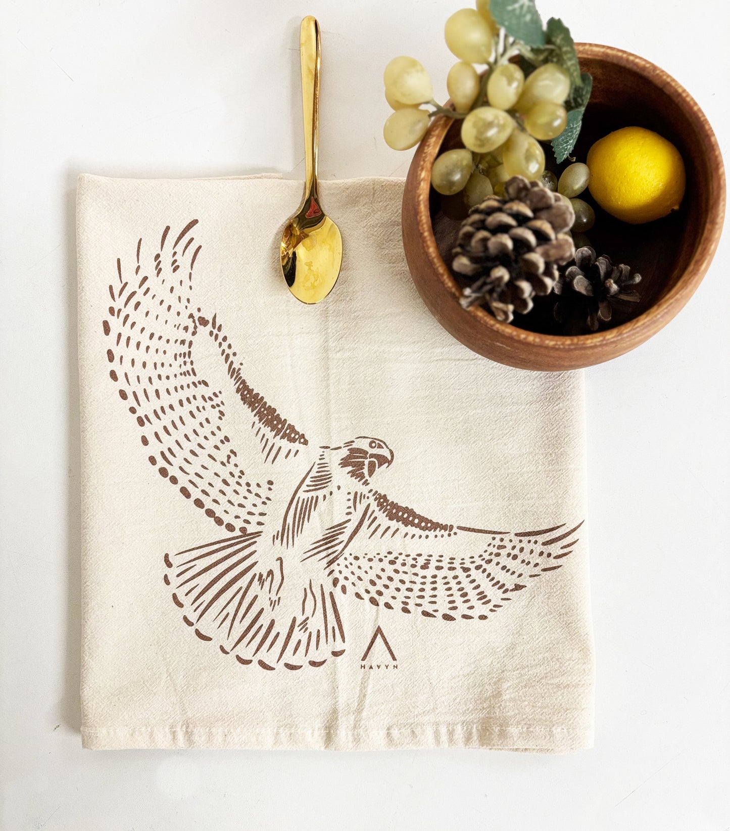 Hand Screen Printed Tea Towel | Organic Cotton Floursack | Hawk