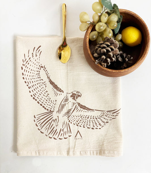 Hand Screen Printed Tea Towel | Organic Cotton Floursack | Hawk