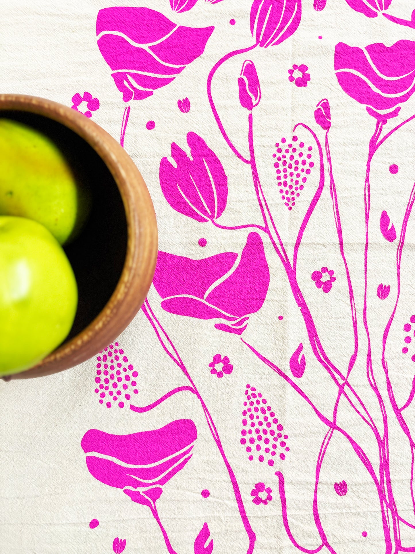 Organic Tea Towel | Pink Mack Flowers | Hand Printed