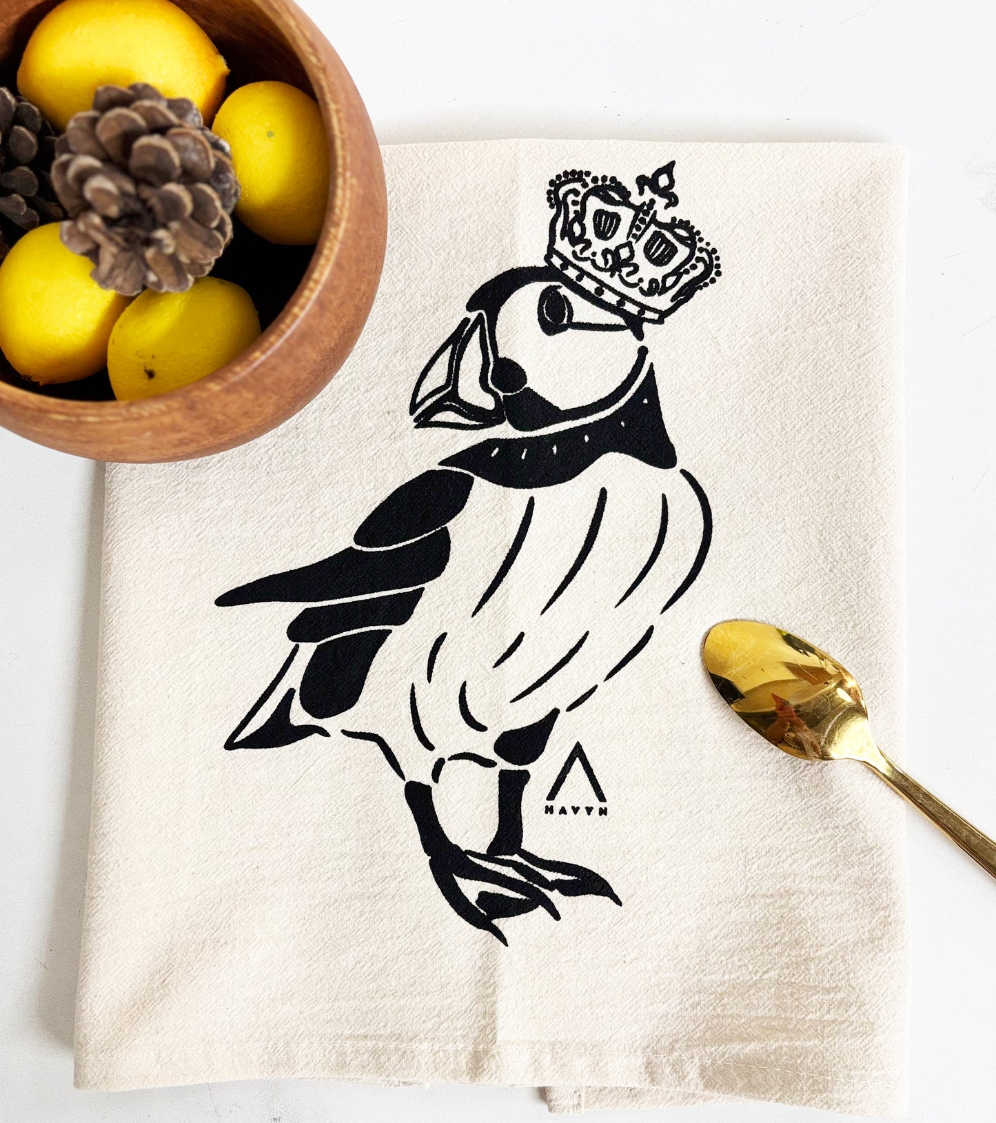Organic Tea Towel | Royal Canadian Puffin | Black Eco Ink