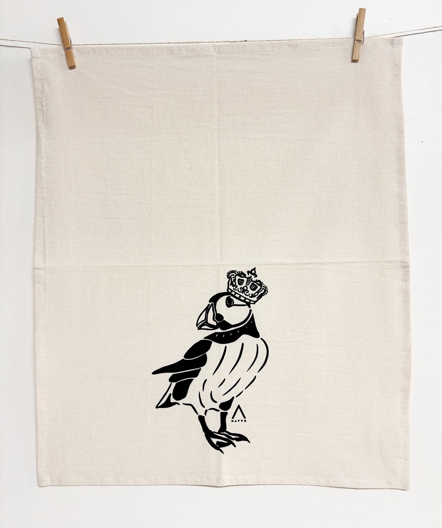 Organic Tea Towel | Royal Canadian Puffin | Black Eco Ink