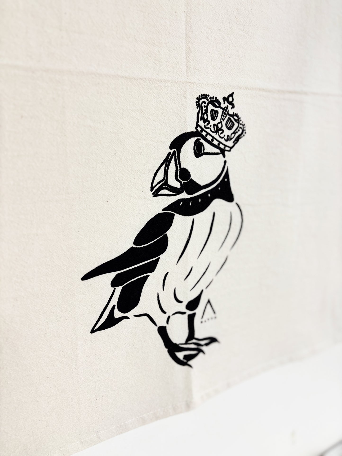 Organic Tea Towel | Royal Canadian Puffin | Black Eco Ink