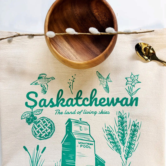Saskatchewan Commemorative Hand Printed Organic Tea Towel