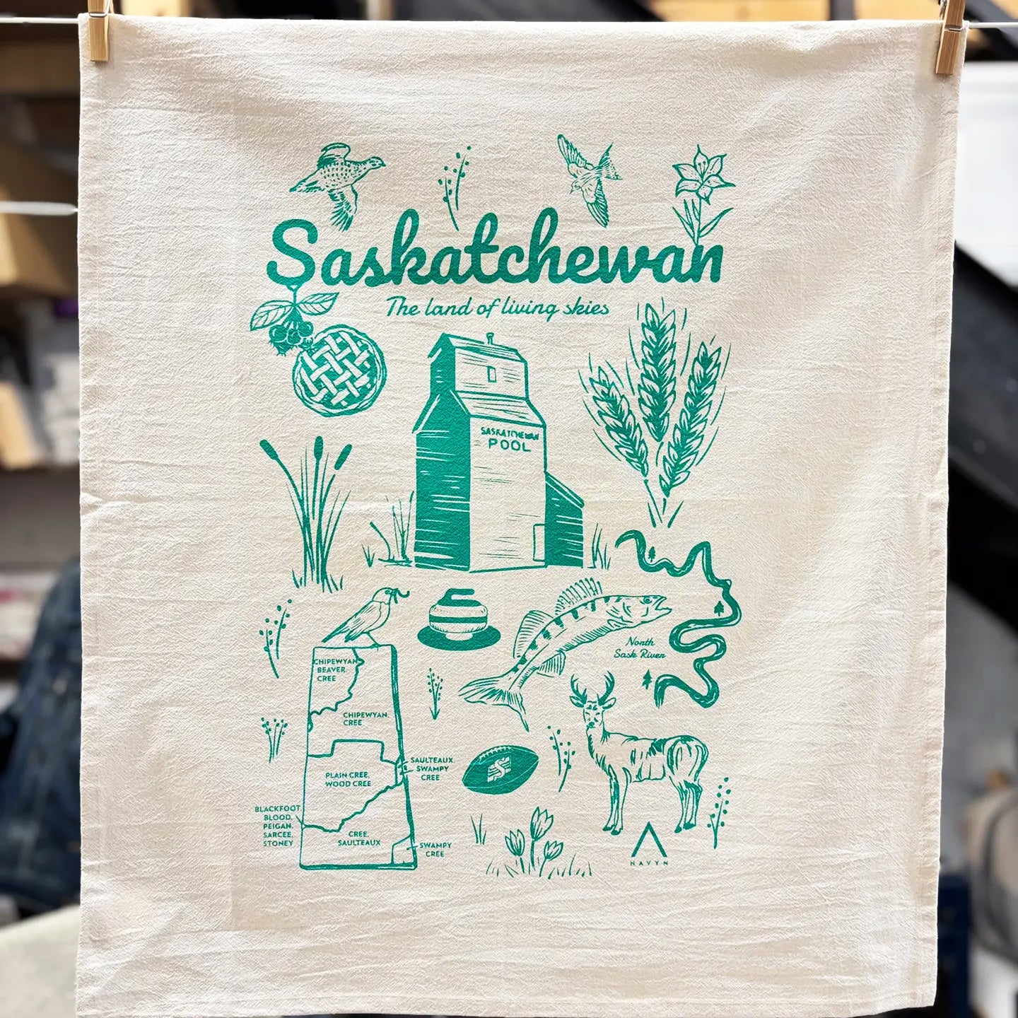 Saskatchewan Commemorative Hand Printed Organic Tea Towel
