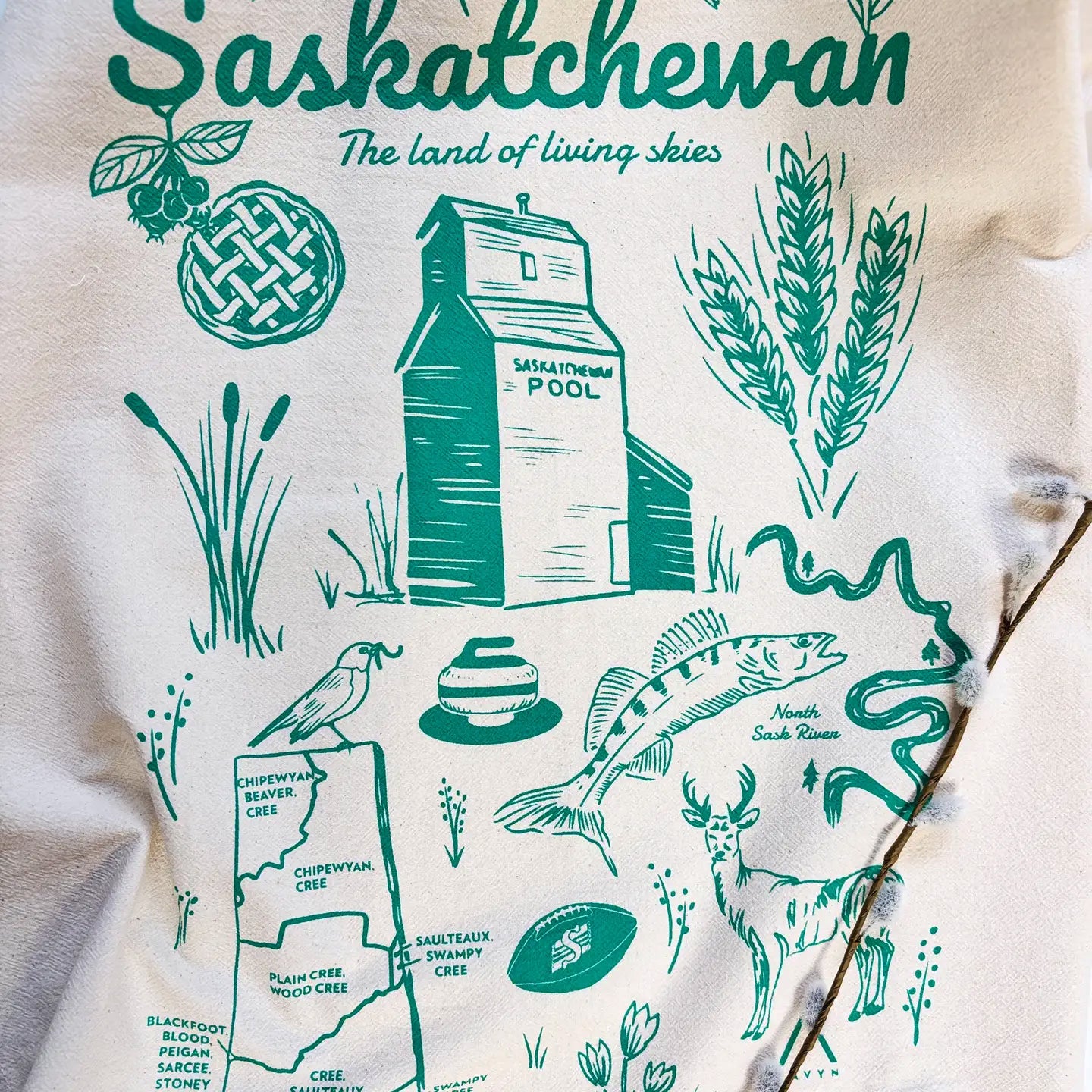 Saskatchewan Commemorative Hand Printed Organic Tea Towel