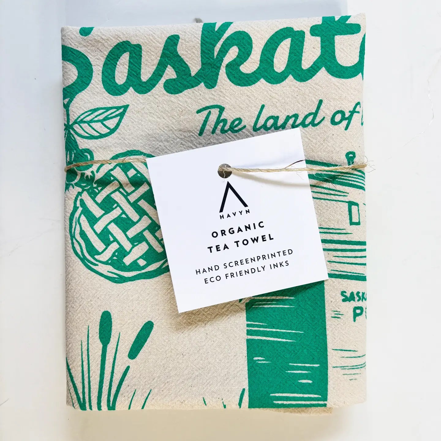 Saskatchewan Commemorative Hand Printed Organic Tea Towel