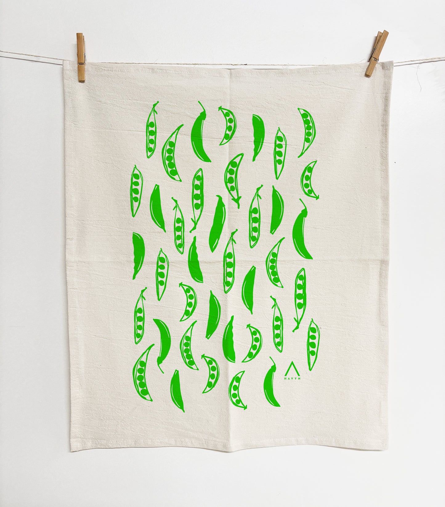 Peas Green Hand Printed Organic Tea Towel