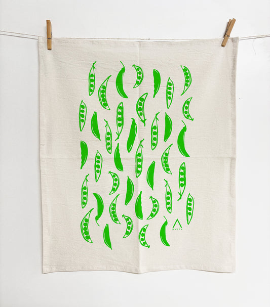 Peas Green Hand Printed Organic Tea Towel