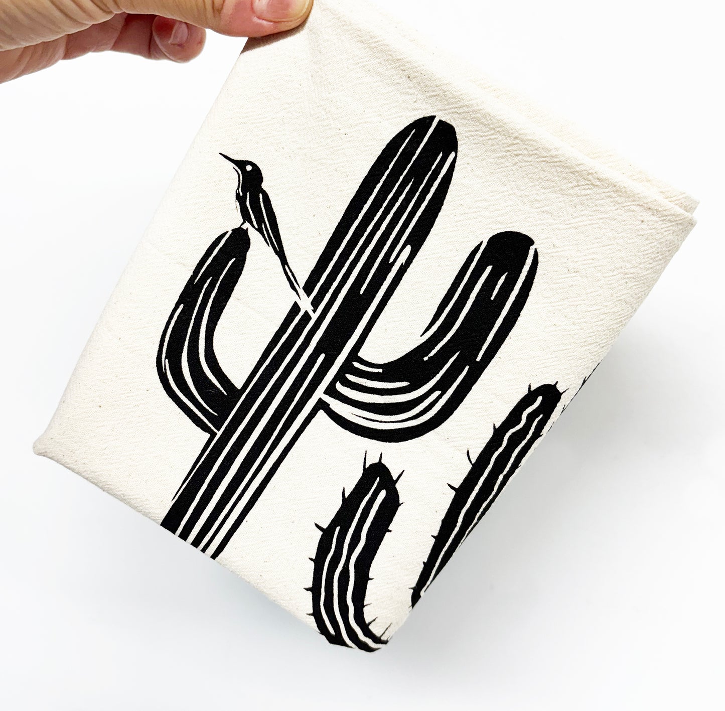 Trois Cacti Desert Hand Printed Organic Tea Towel - Black