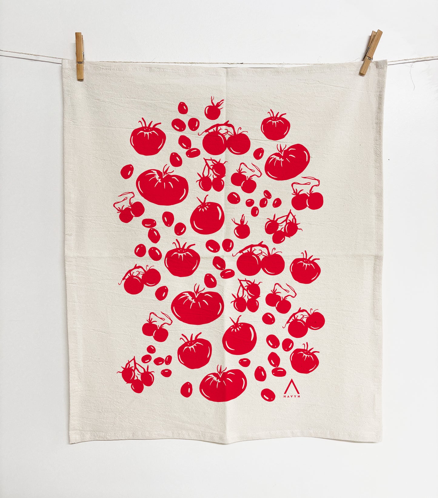 Tomatoes Red Hand Printed Organic Tea Towel