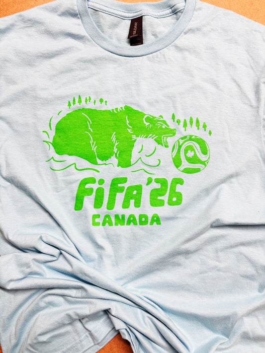 Tshirt Limited Edition BEAR Canada Green on Blue FIFA 2026 Original Screen Print - Adult Unisex
