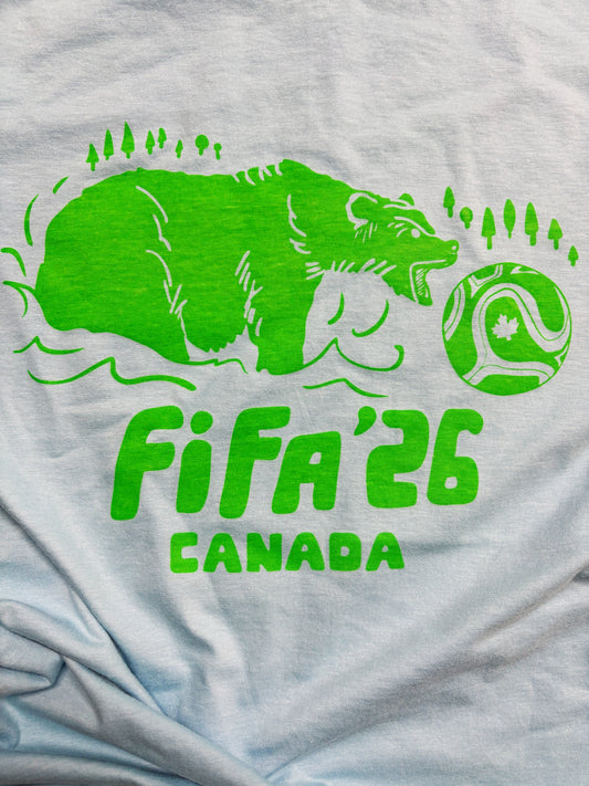Tshirt Limited Edition BEAR Canada Green on Blue FIFA 2026 Original Screen Print - Adult Unisex