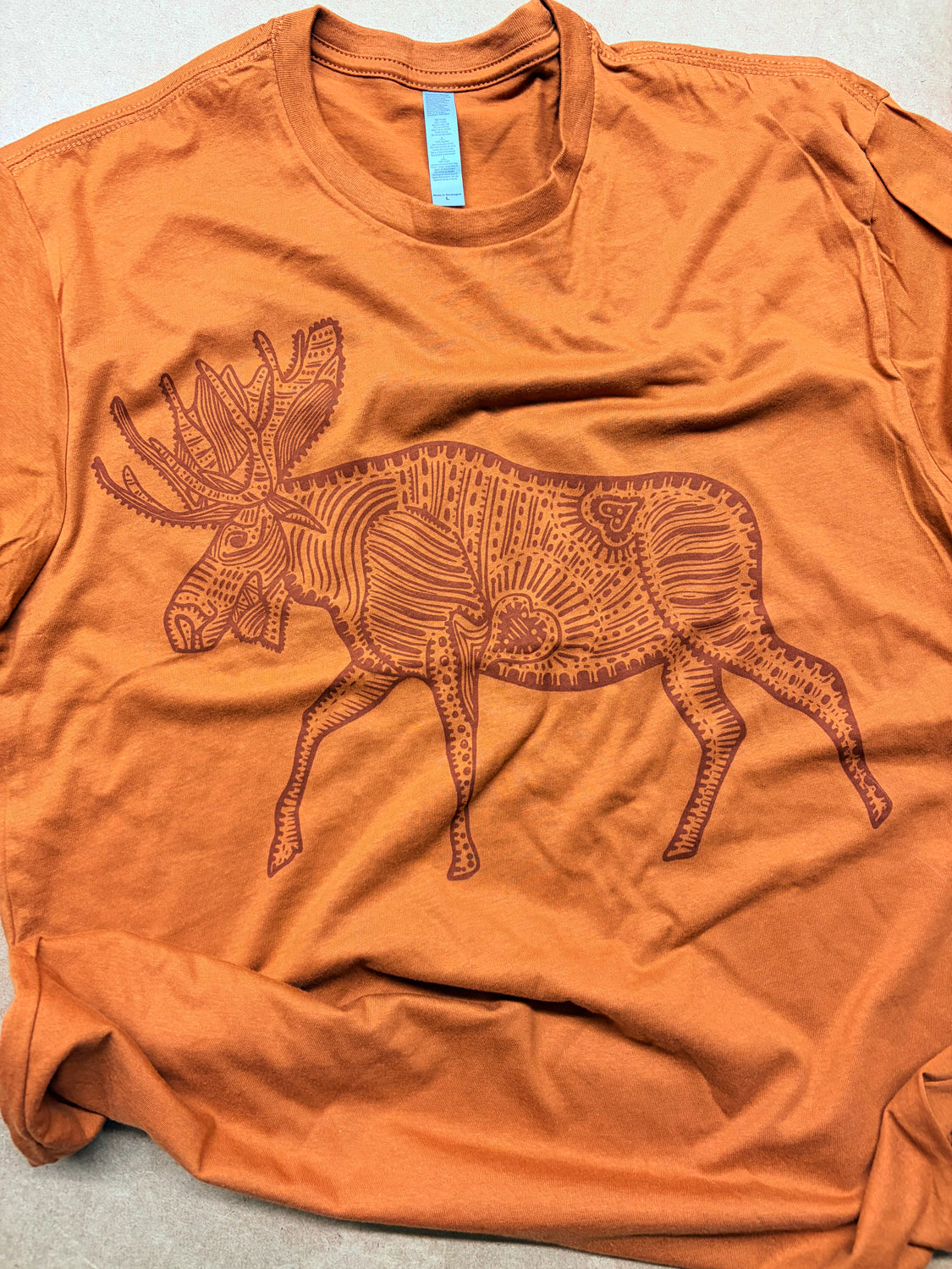Tshirt Limited Edition Moose Original Screen Print Vintage Rust Brown - Adult Unisex