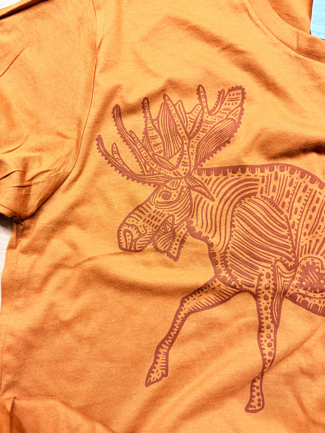 Tshirt Limited Edition Moose Original Screen Print Vintage Rust Brown - Adult Unisex