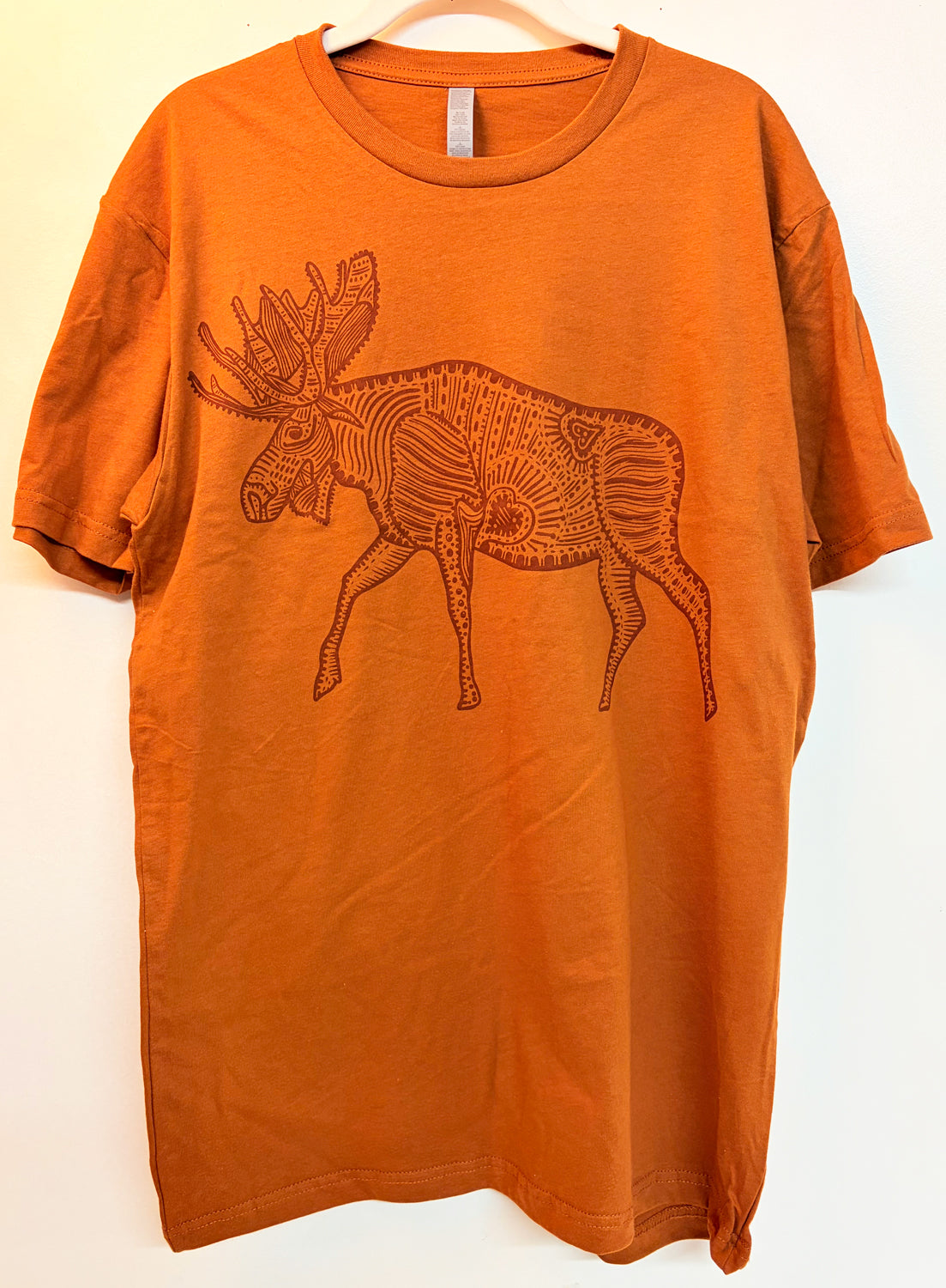 Tshirt Limited Edition Moose Original Screen Print Vintage Rust Brown - Adult Unisex