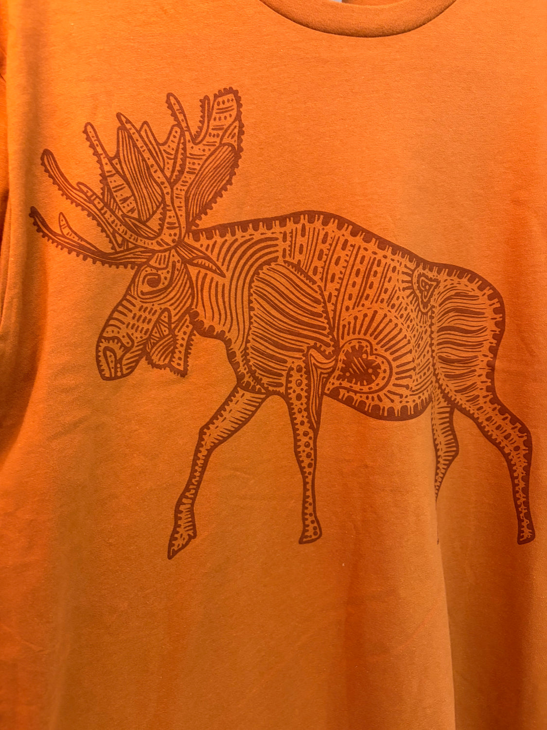 Tshirt Limited Edition Moose Original Screen Print Vintage Rust Brown - Adult Unisex