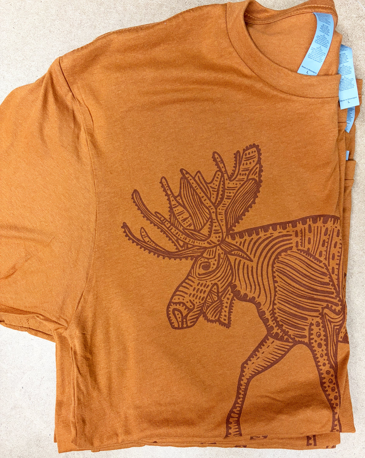 Tshirt Limited Edition Moose Original Screen Print Vintage Rust Brown - Adult Unisex