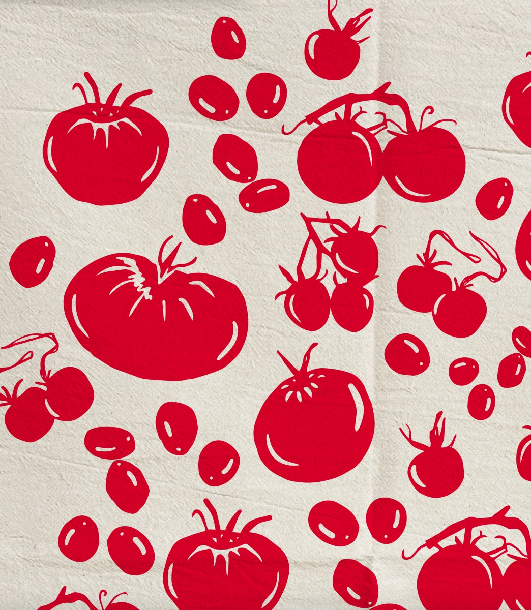 Tomatoes Red Hand Printed Organic Tea Towel
