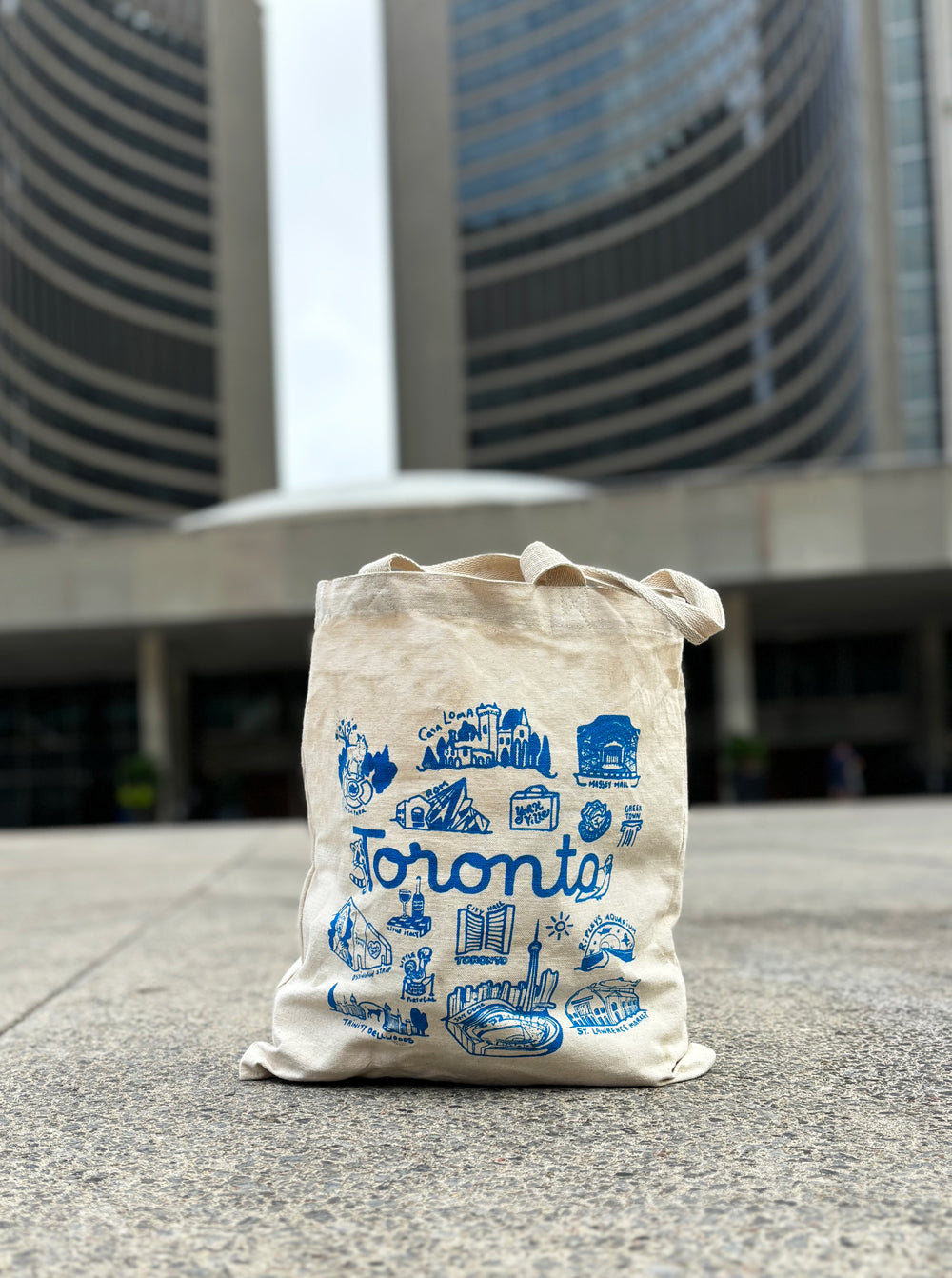 Toronto  Cotton Tote Blue Hand Printed Every Day