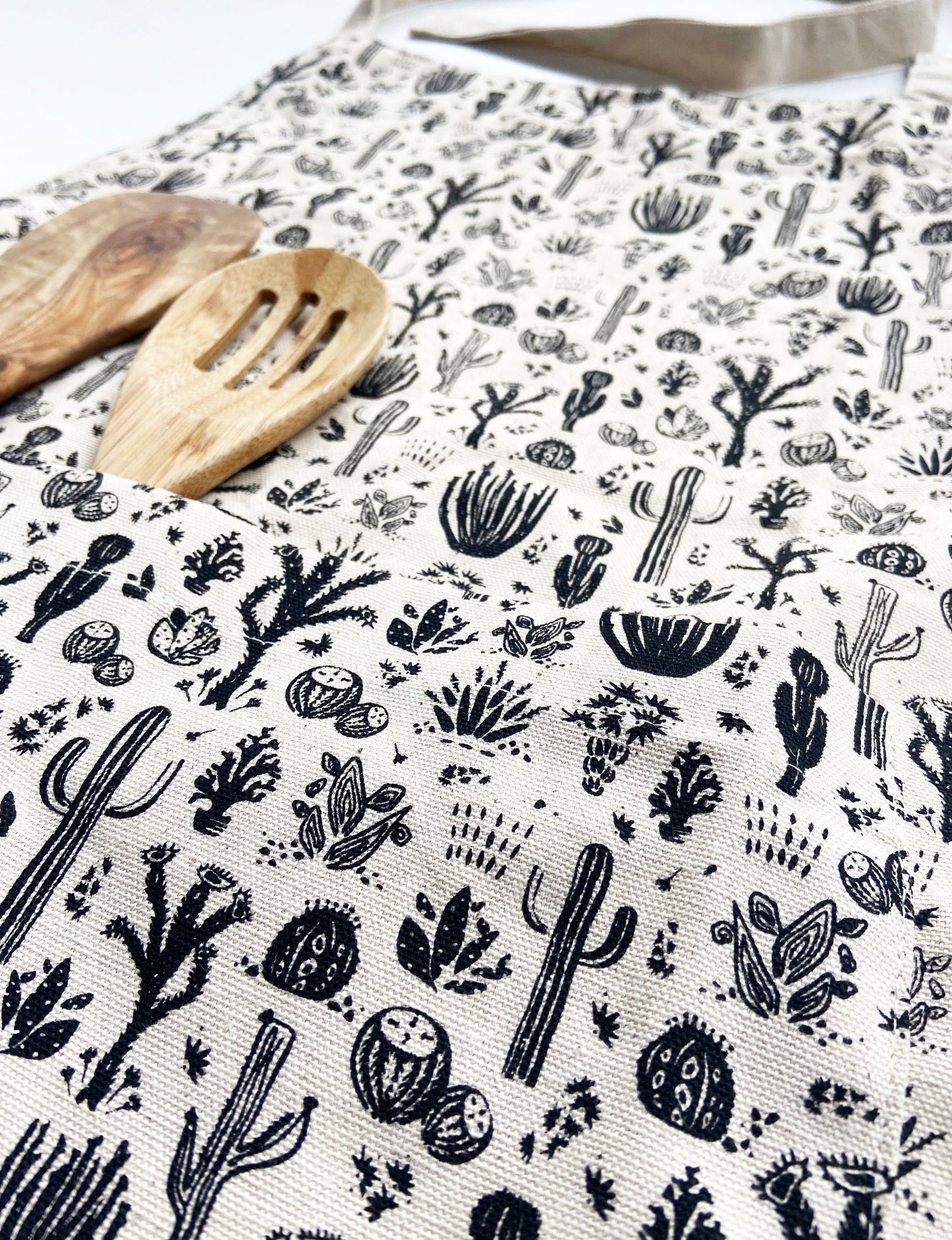 Unisex Apron - Desert Cactus Pattern - Natural Cotton Canvas