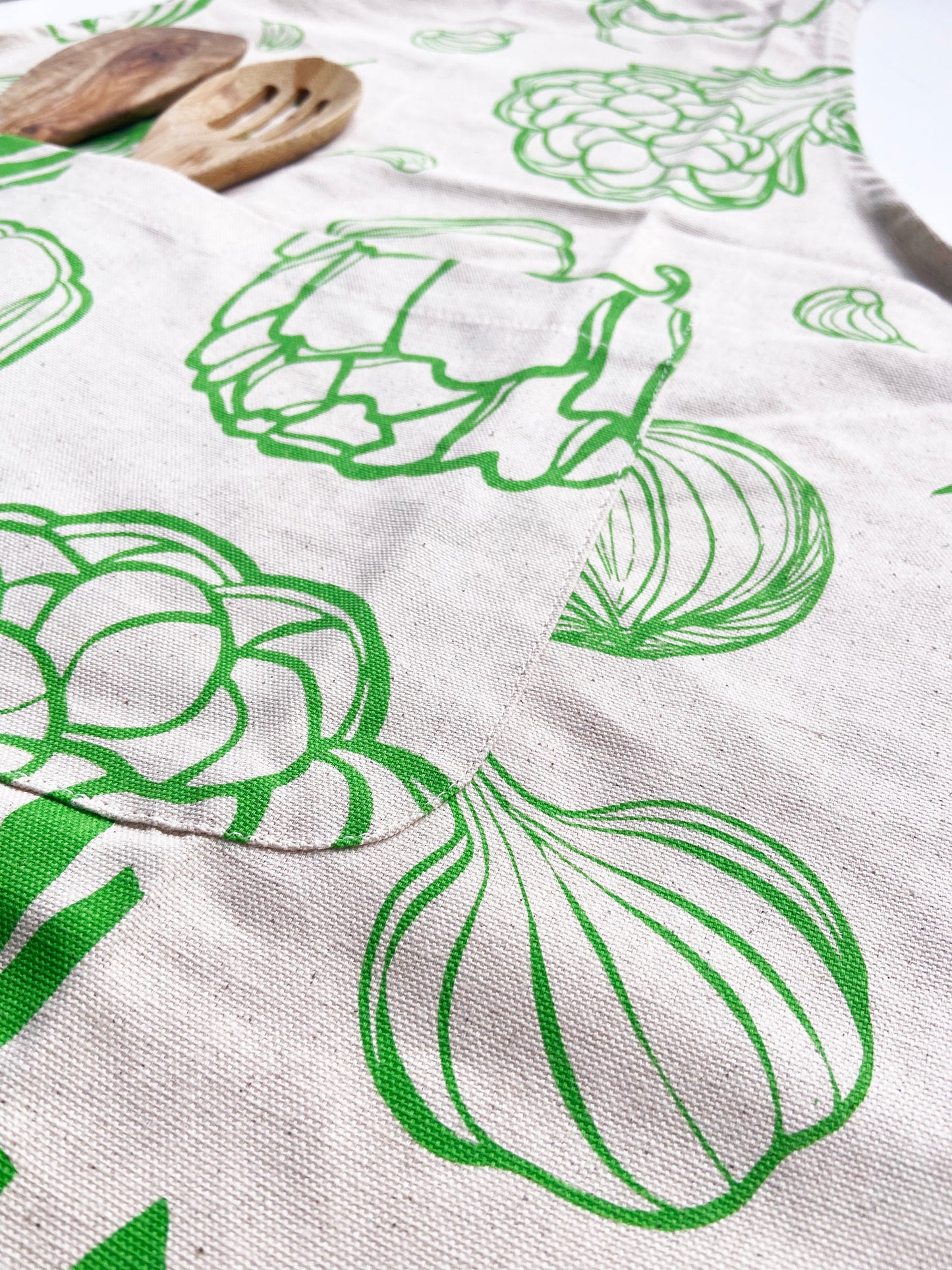 Unisex Apron - Large Veggies Pattern - Natural Cotton Canvas