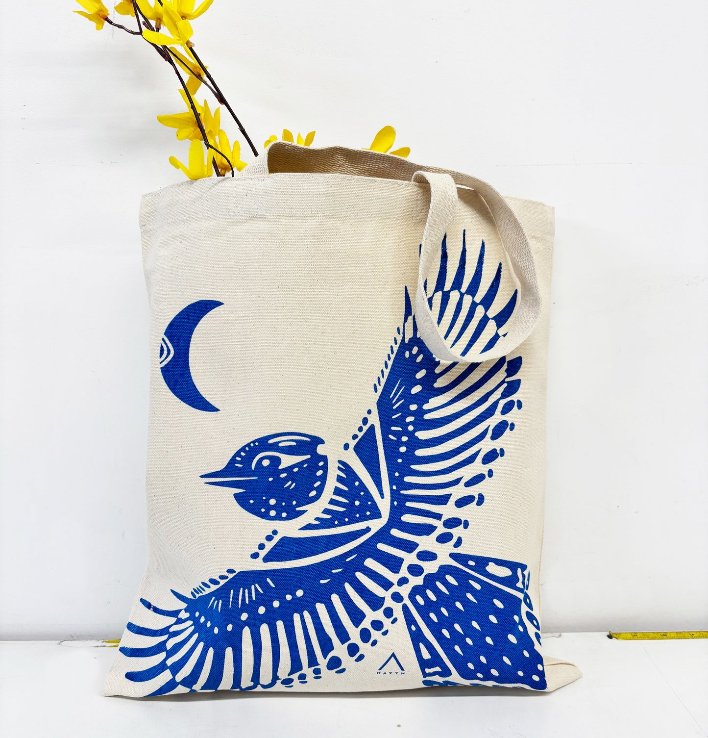 Blue Jay Blue Bird Hand Printed Every Day Cotton Tote