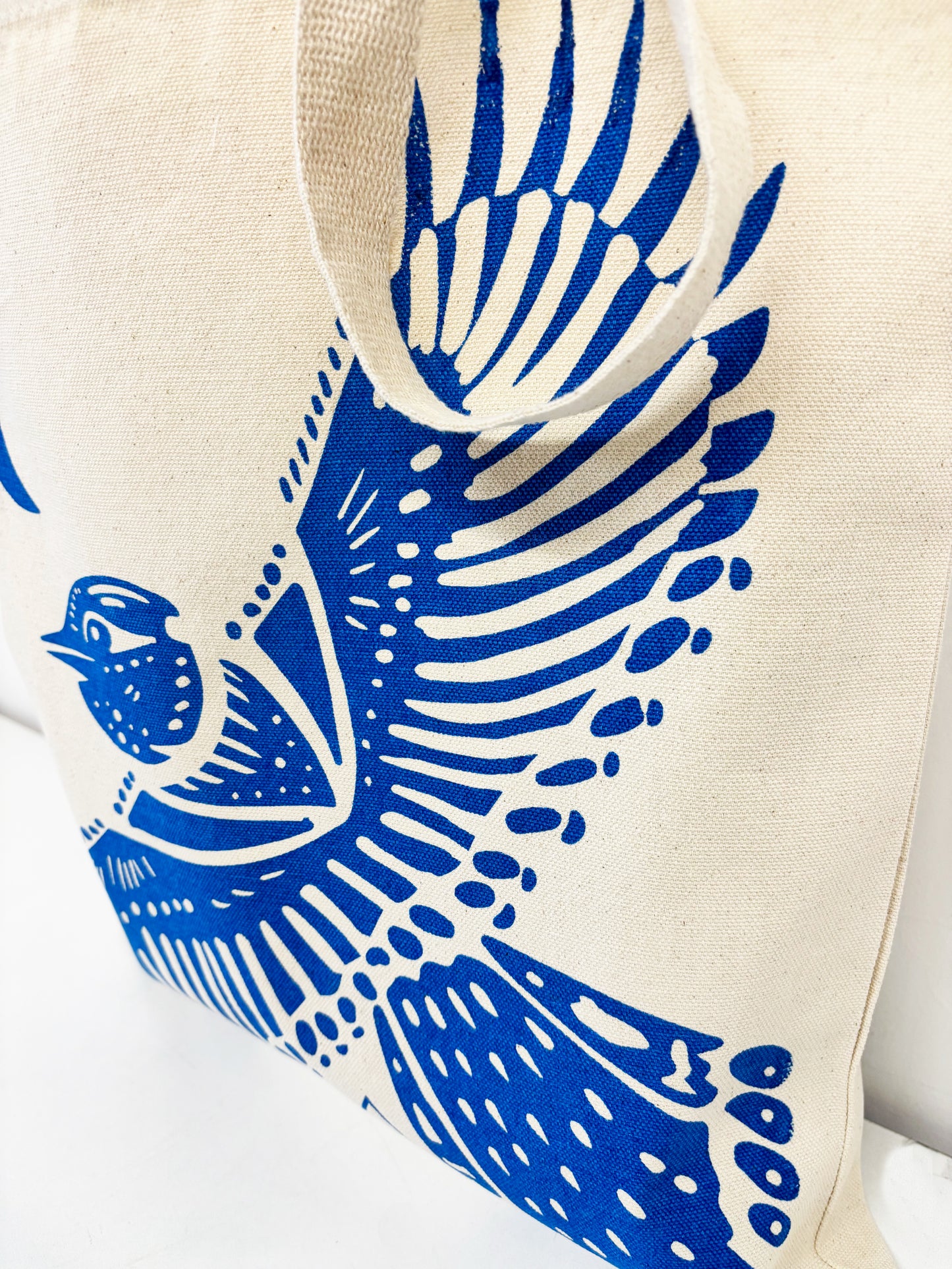 Blue Jay Blue Bird Hand Printed Every Day Cotton Tote