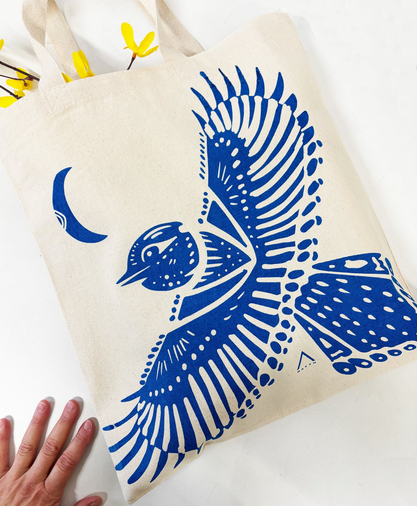 Blue Jay Blue Bird Hand Printed Every Day Cotton Tote