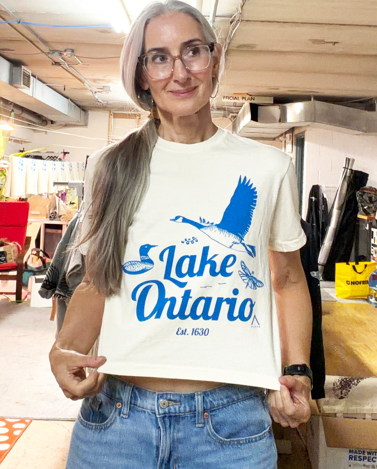 Tshirt Limited Edition LAKE ONTARIO Boxy Fit Cotton - Original Screen Print - Women
